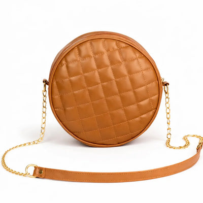 Women's Round Quilted Crossbody Bag - Leather Circle Bag with Chain Strap