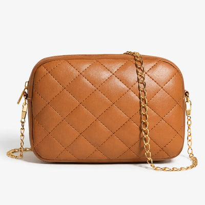 Women's Quilted Crossbody Bag - Leather Shoulder Bag with Gold Chain